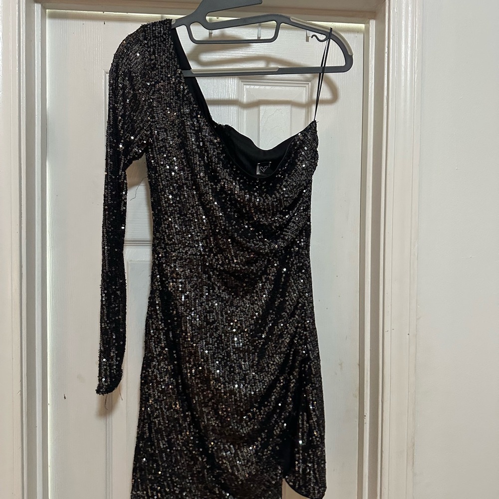 Windsor Black Sequin One-Shoulder Dress